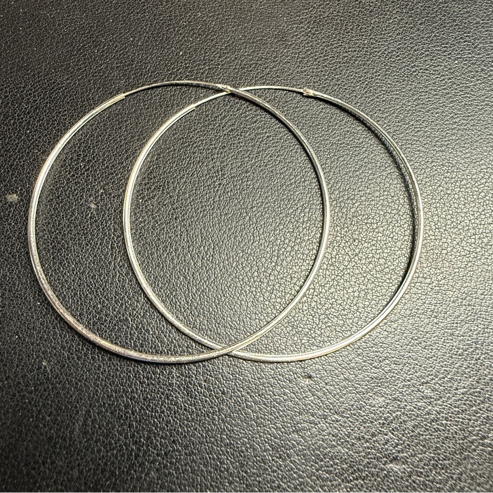 Sterling Silver Hoop Earrings 2.5" LA GEM 925 Silver Pierced 3.3 Grams